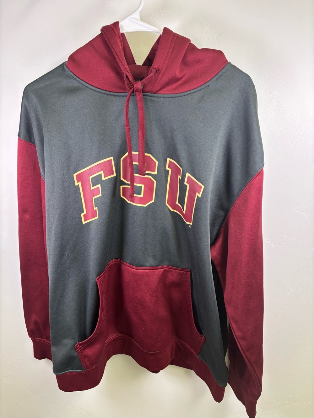 FSU HOODIE PULLOVER SWEATSHIRT 
MEN LARGE 42 / 44 GRAY CRIMSON  COTTON